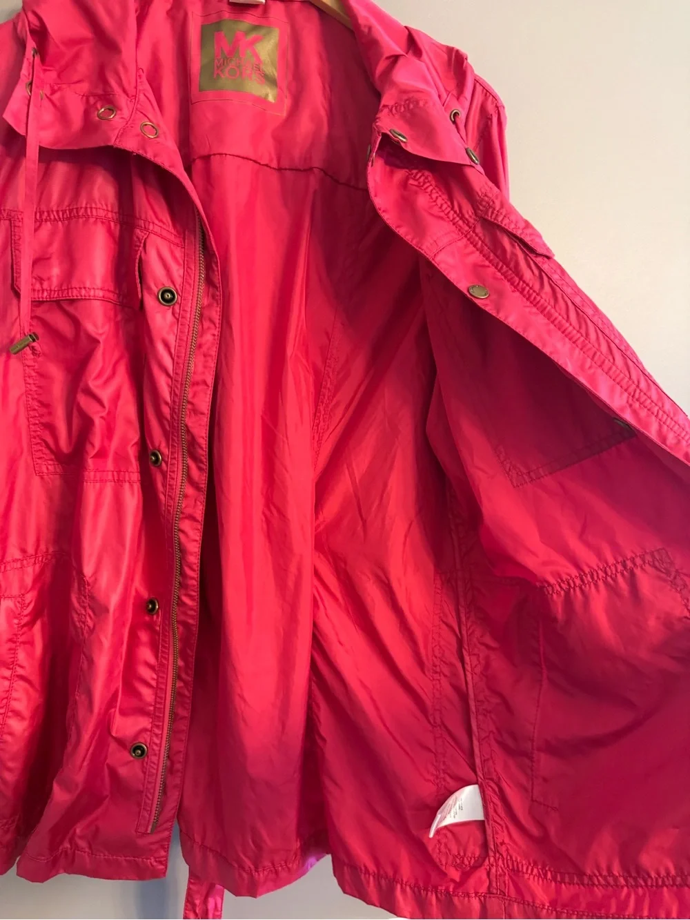 MICHAEL Michael Kors Hot Pink Hooded Lightweight Rain Anorak Jacket Coat Med